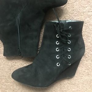 Lace up Faux-Suede Wedged Booties